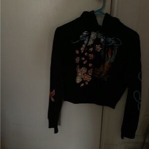 Ed hardy phoenix hoodie large cropped black